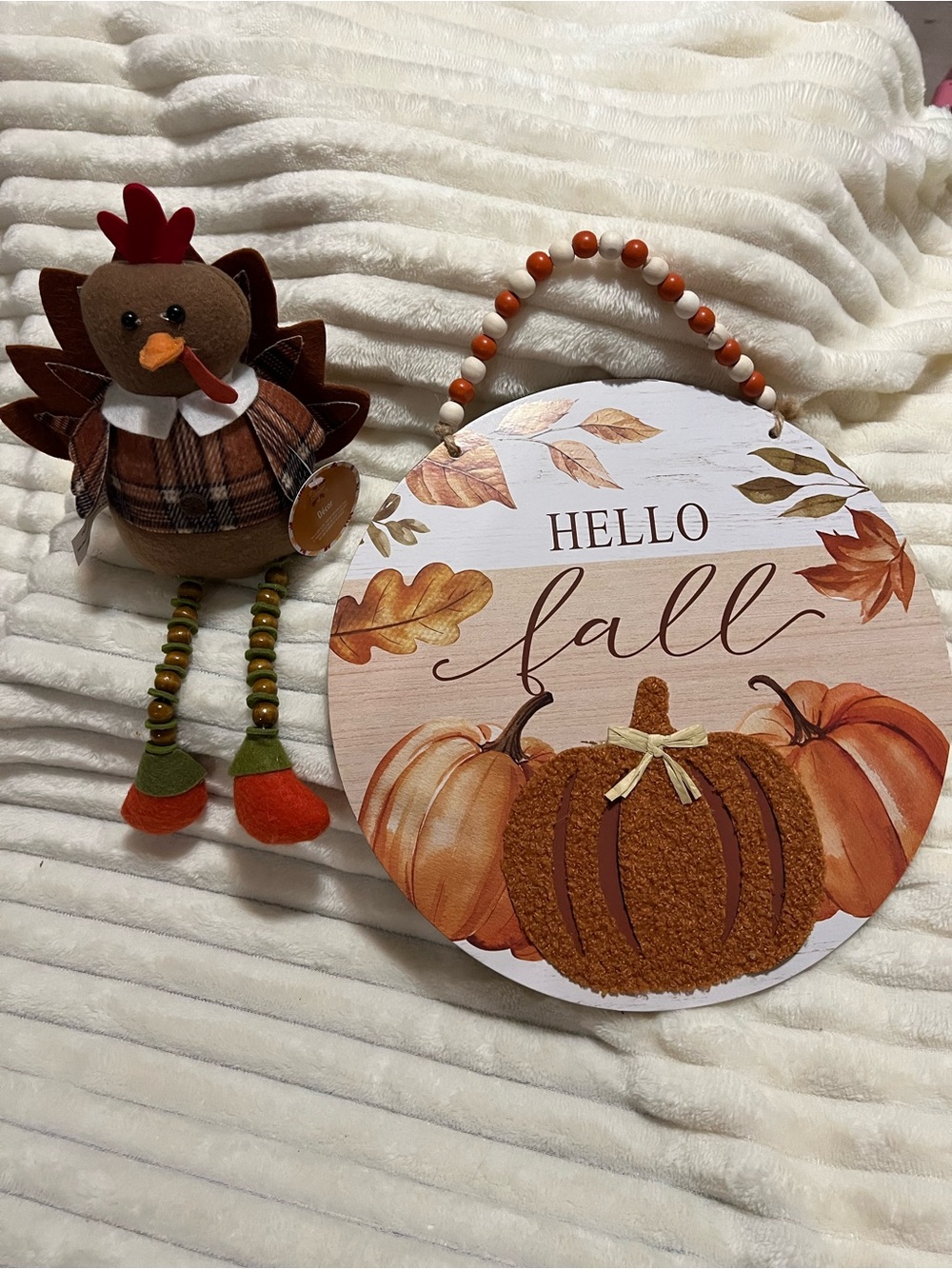 Hello Fall Pumpkin Wall Sign and Fall Turkey Decor NWT
